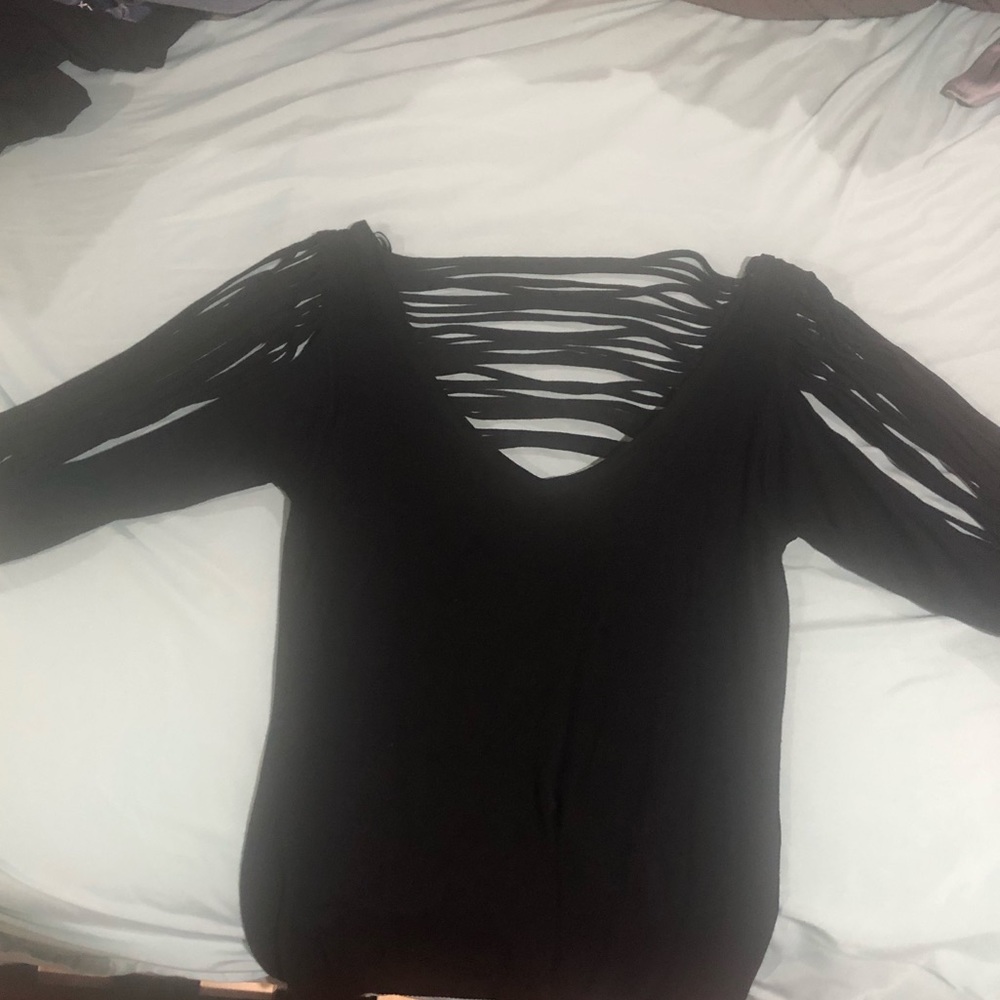 Black multi-slit sweater top